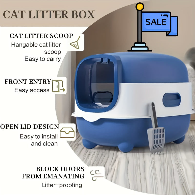 Covered Cat Litter Box – Spacious Fully Enclosed Design with Scoop, Spill Prevention & Odor Control, Easy to Clean & Store, Ideal for All Cats