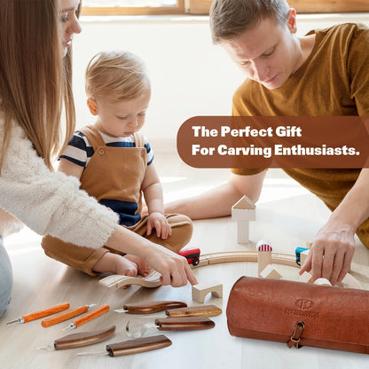 Wood Carving Knife Set PU Case 15-23 Piece Whittling Kit Chisel Hook Detail Geometric Knife Safety Gloves Leather Strop Basswood Block Art Craft Gift