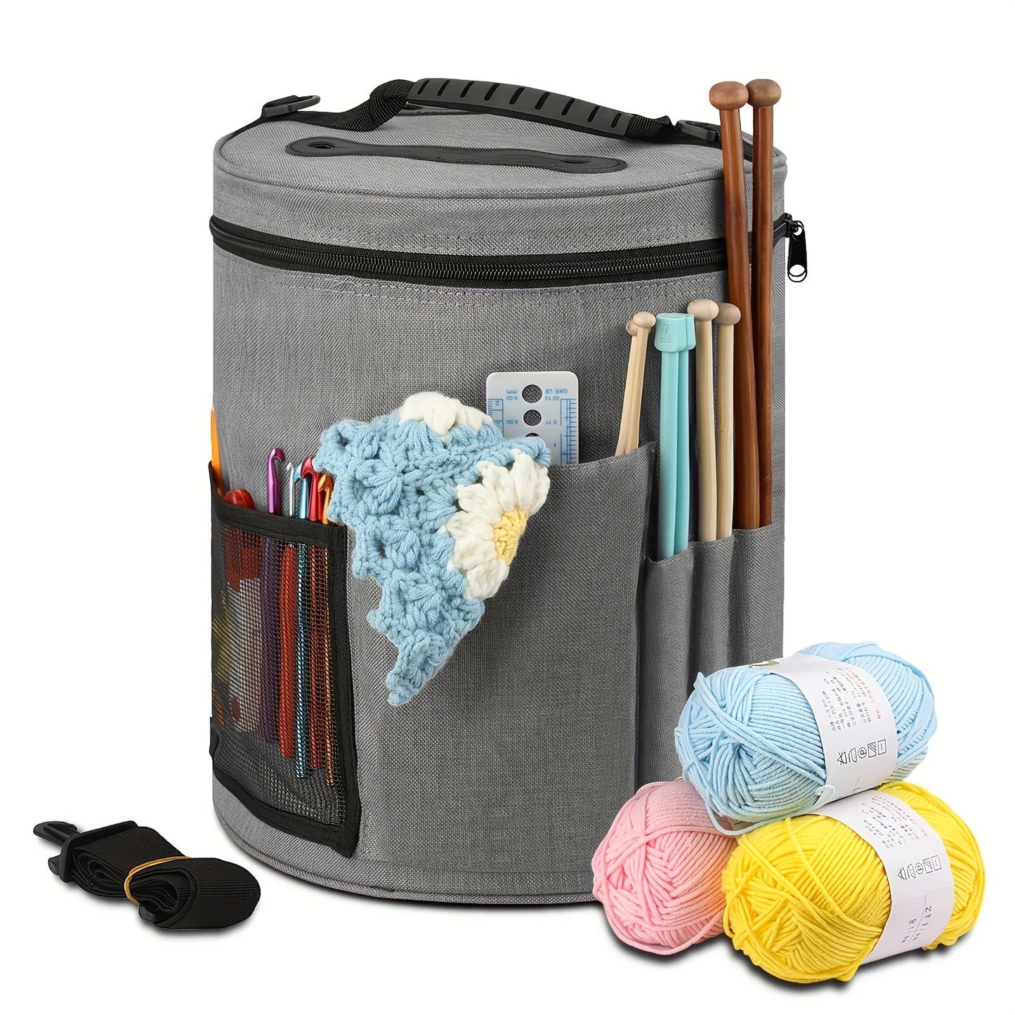 Crochet Bag Yarn Storage Organizer with Front Pocket – Spacious Knitting Tote for Yarn, Hooks & Needles, Sturdy & Lightweight, Available in Grey, Purple & Dark Pink