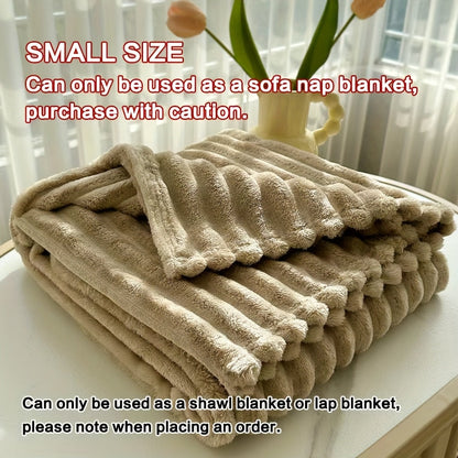 Fleece Throw Blanket Ultra-Soft 3D Faux Rabbit Fur Double-Sided – All-Season Cozy Blanket for Bed Sofa Travel Camping | 7 Colors 4 Sizes White Dark Gray Pink Khaki Purple Grey