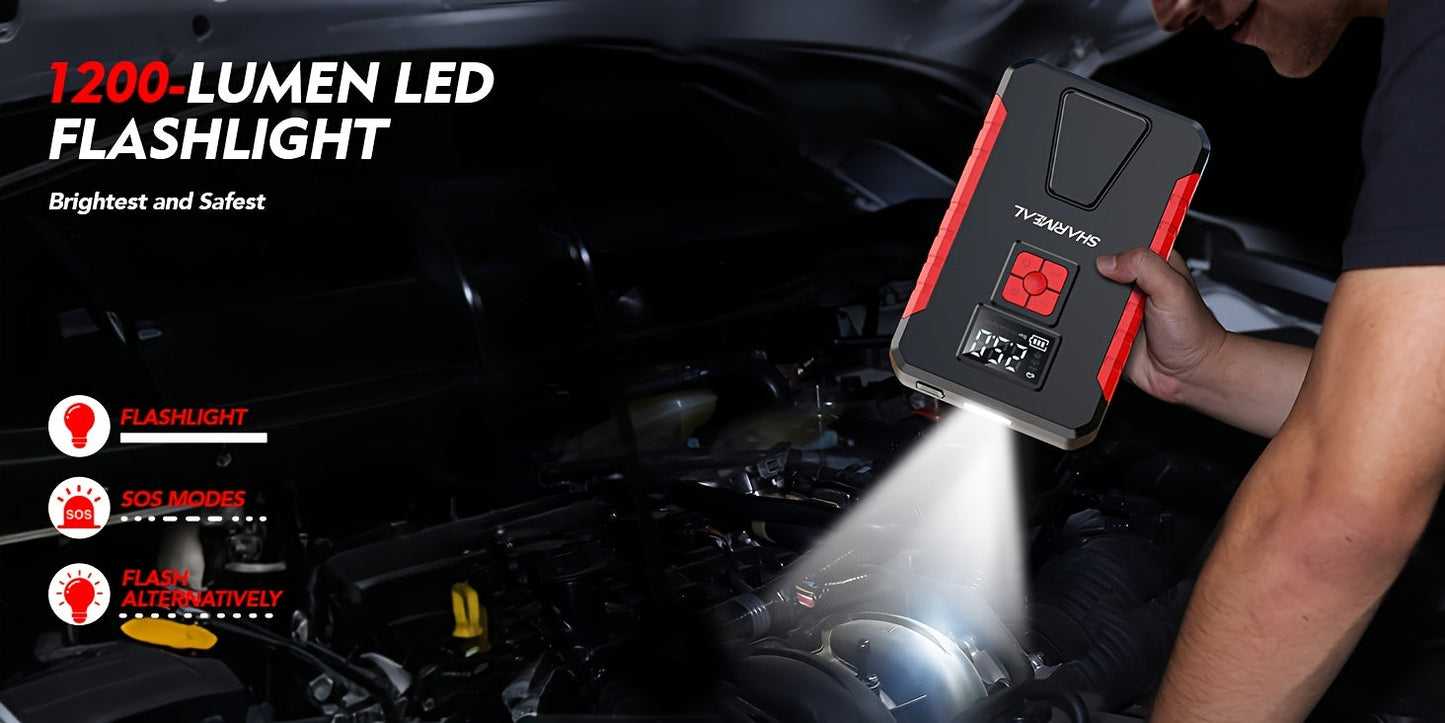 Portable Jump Starter 15000A-19000A Peak | 17-in-1 with 350PSI Air Compressor, 12V Car Battery Charger, LED Light, Digital Display – Emergency Kit for Cars, Trucks & SUVs