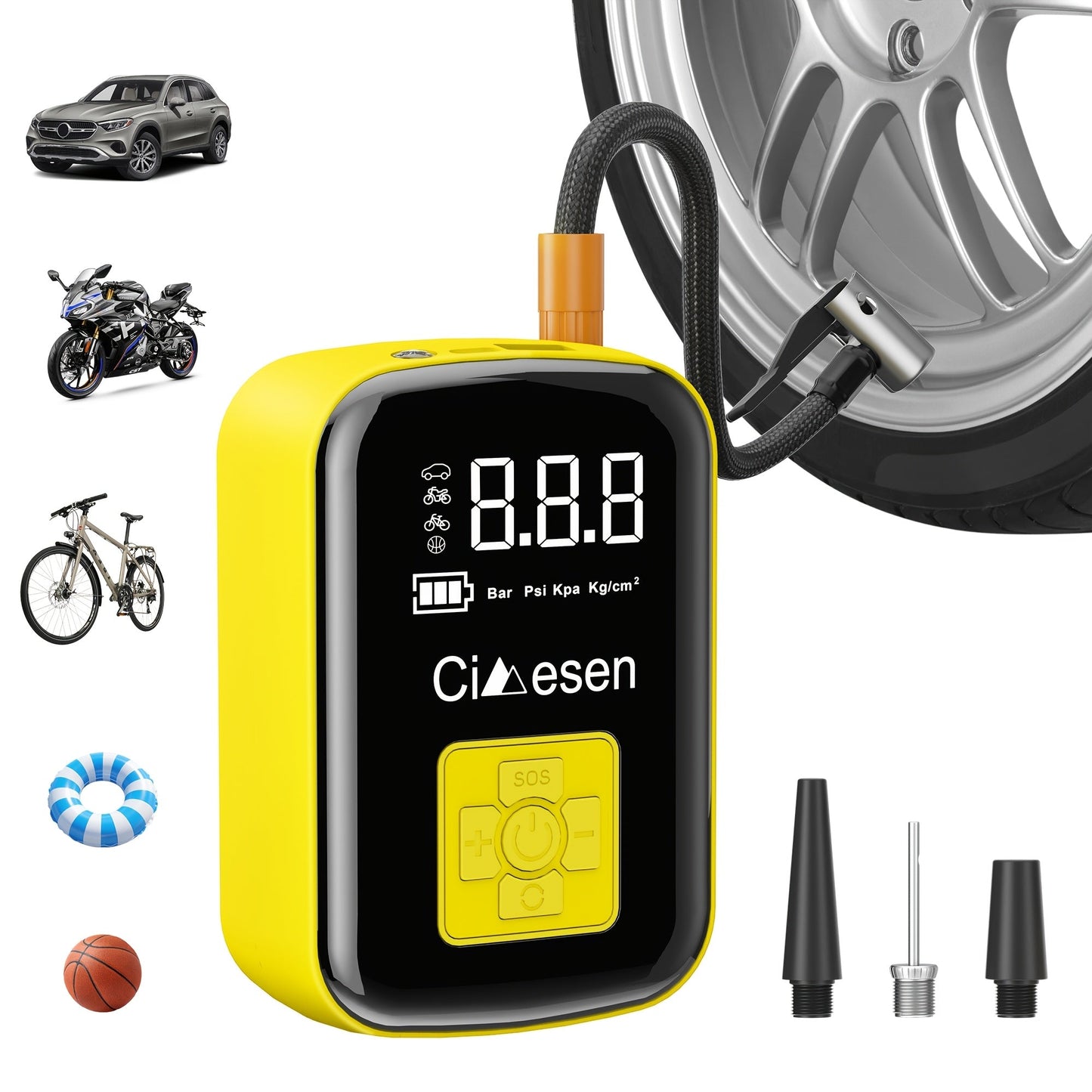 Portable Tire Inflator 100W Cordless Air Pump 4000mAh Battery 30-Second Inflation 5 Modes Digital PSI Display Type-C Charging LED Light Multi-Nozzle for Car Motorcycle Bicycle Ball