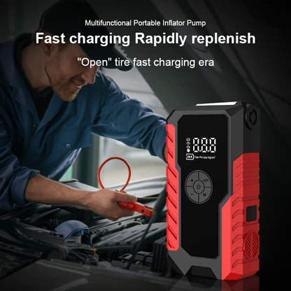 Portable Car Jump Starter 7-in-1 10000mAh 5000A Peak – 150PSI Digital Tire Inflator, LED Emergency Light & USB Charging for 12V Gas & Diesel Trucks SUVs Motorcycles – Holiday Gift for Men