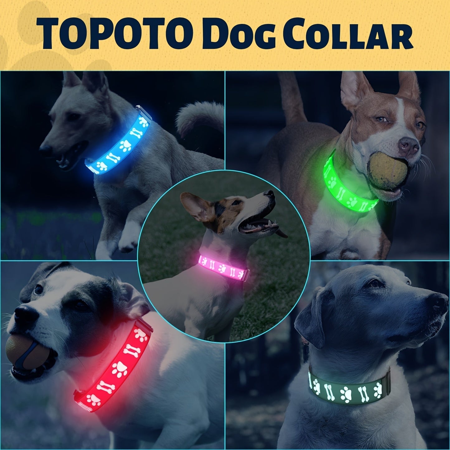 LED Dog Collar with 15 Light Modes USB Rechargeable – Glowing Safety Collar 3D Flash Patterns Night Walk Visibility XS S M L 5 Colors Blue Pink Red Green Black for Small Medium Large Dogs & Puppies
