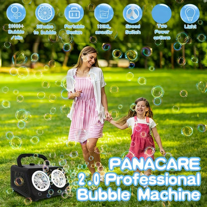 Automatic Bubble Machine for Kids & Toddlers – Electric Bubble Blower with 2 Fans, 20000+ Bubbles Per Minute, Battery Operated, Includes Bubble Solution, Outdoor Bubble Toy for Parties & Birthdays