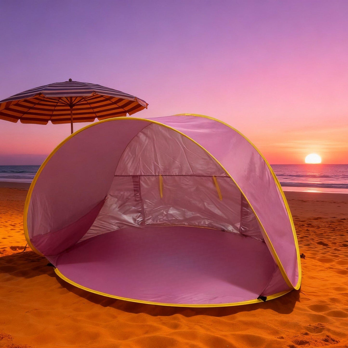 Pop Up Beach Sun Shade Tent Portable – Quick Setup UV Protection Sun Shelter Lightweight Under 50g/m² for Beach Hiking Camping Family Outdoor Travel Sun Umbrella Canopy