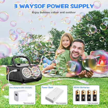 Automatic Bubble Machine Upgraded Thickened 2-Fan Design 20000 Plus Bubbles Per Minute Plugin or Battery Powered Portable Indoor Outdoor Bubble Blower for Birthday Party Wedding Kids White Black