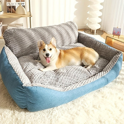 Luxury Plush Pet Sofa Bed with High Backrest – Thick Warm Washable Dog Bed for Large Medium Small Dogs & Cats, All-Season Comfort, Easy-Clean Cover, Sizes S L XL, Grey Blue