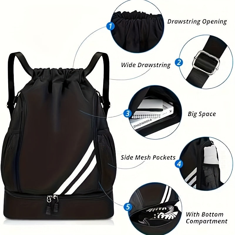 Lightweight Sports Drawstring Backpack for Men & Women | Gym Bag for Basketball Yoga Fitness | Spacious Polyester Shoulder Bag with Drawstring Closure & Inner Pouch | 6 Colors
