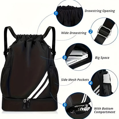 Lightweight Sports Drawstring Backpack for Men & Women | Gym Bag for Basketball Yoga Fitness | Spacious Polyester Shoulder Bag with Drawstring Closure & Inner Pouch | 6 Colors