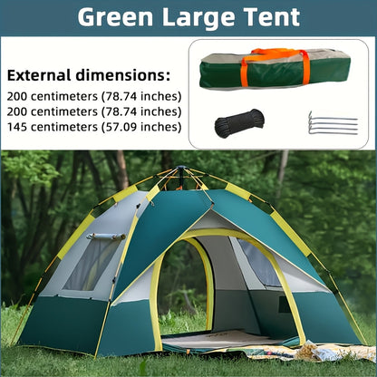 4-Person Pop-Up Camping Tent Instant Setup with UV Protection Insect Netting & Sunshade, Automatic Family Tent Dark Green for Beach Park Camping Hiking Outdoor Adventures, Sturdy Zipper & Support Pole