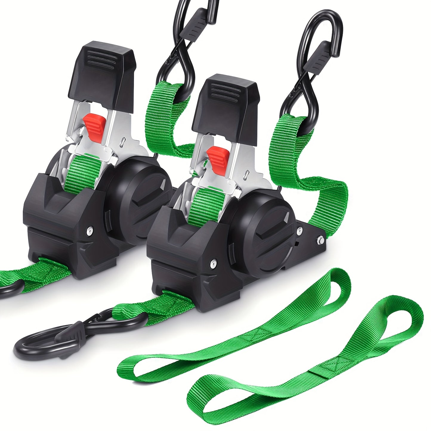 Retractable Ratchet Tie Down Straps 4-Pack Heavy Duty Self-Retracting – 2pcs 10 Ft Auto Cargo Straps for Truck, Trailer, Motorcycle, Moving & Appliances Securing