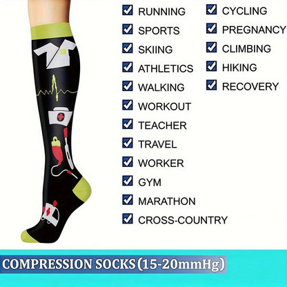6-Pack Unisex Lightweight Compression Mid-Calf Sports Socks – Casual Athletic Socks for Running, Cycling, Soccer, Hiking, Outdoor Activities & Travel, Sizes S/M & L/XL