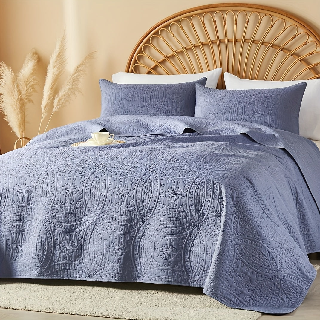 Cooling Summer Quilt Set 2-3 Piece Lightweight Breathable Microfiber Bedspread – Modern Coin Pattern Coverlet Twin Queen King, All Season, Multiple Colors, Holiday Gift for Family