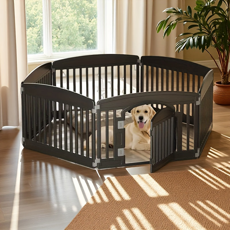 4 & 6 Panel Dog Pen Expandable Non-Slip Bottom Portable Indoor Outdoor Puppy Playpen with Safety Locking Door for Medium Dogs – Black & White