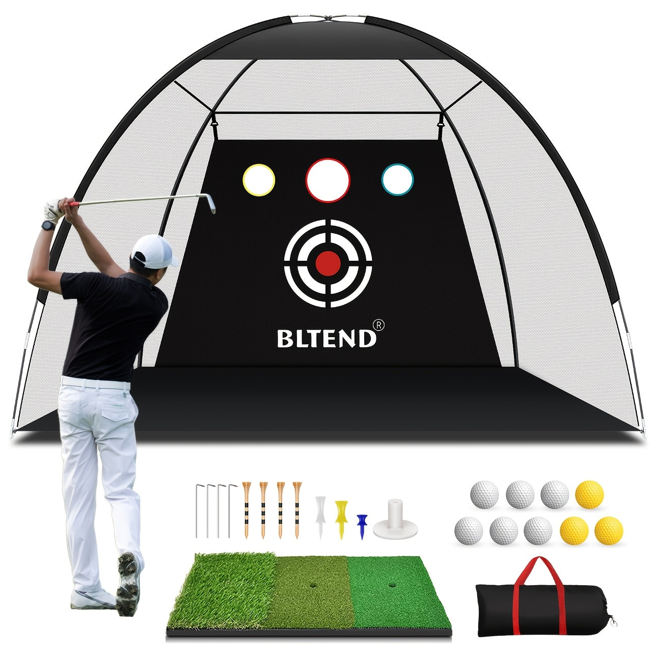10x7ft Golf Practice Net & Mat Set with Balls, Tees & Carry Bag – Heavy Duty Golf Hitting Net for Backyard, Basement & Indoor Outdoor Use, Golf Training Equipment Gift for Men & Women