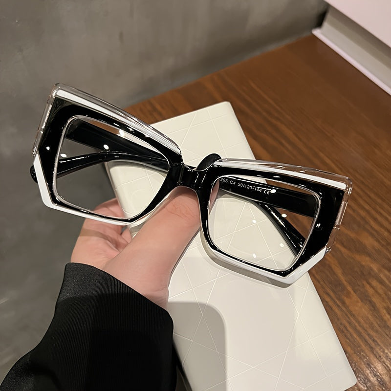 Women's Cat Eye Blue Light Blocking Computer Glasses – Trendy Lightweight Color Block Frame, Transparent PC Lens, Fashion Eyewear with Case for Screen Time Eye Protection, Holiday Gift