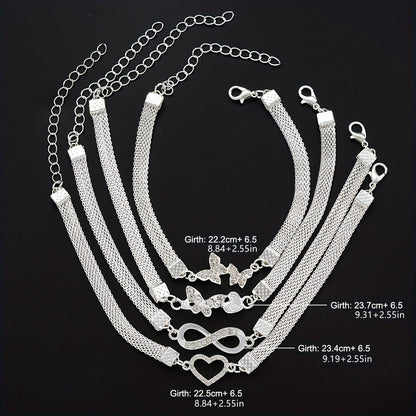 925 Silver Butterfly Infinity Anklet Set 4pcs – Stackable Foot Chain Bracelet for Women, Elegant Summer Jewelry, Mother's Day & Birthday Gift