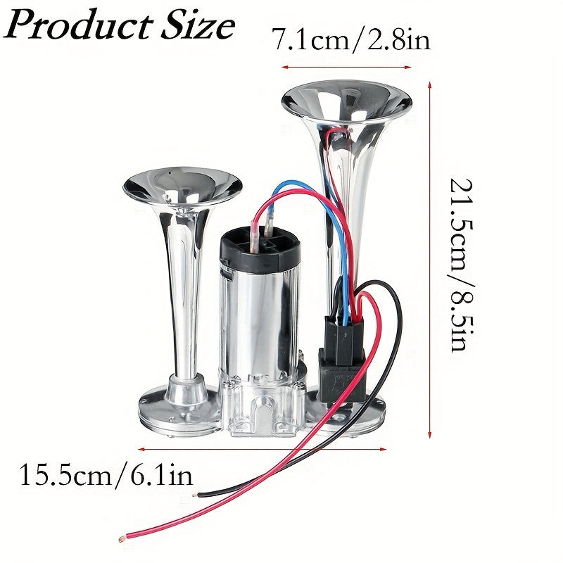Super Loud 12V 24V Dual Air Horn Kit with Air Compressor 105-137dB Universal Truck Train Car SUV Motorcycle Boat Pickup Aluminum Alloy Electric Horn