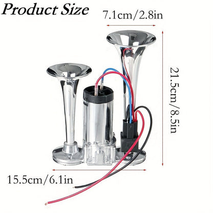 Super Loud 12V 24V Dual Air Horn Kit with Air Compressor 105-137dB Universal Truck Train Car SUV Motorcycle Boat Pickup Aluminum Alloy Electric Horn