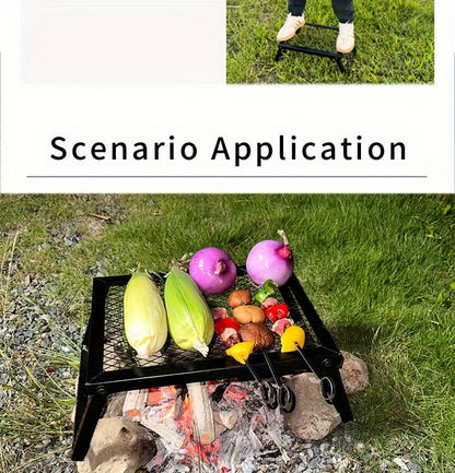 Heavy Duty Bonfire Campfire Grill with Firewood Rack – Outdoor BBQ Grill for Camping, RV, Picnic & Backyard, Includes Storage Bag, Food Clips & Cleaning Cloth, Perfect Men's Gift