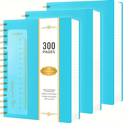 Spiral Notebook 3 Pack A5 Hardcover College Ruled Journal Set, 300 Pages 100GSM Thick Paper, PVC Cover Notepad for Women Girls Students, 5.7" x 8.4" with Ruler