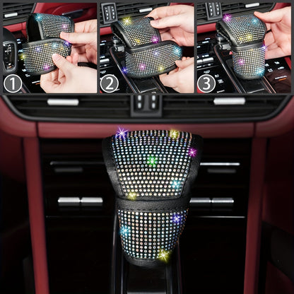 8pc Rhinestone Bling Car Accessories Set for Women – Steering Wheel Cover, Coasters, Seatbelt Pads, Starter Rings & Shift Knob Cover, 7 Colors, Sparkly Glitter Interior Kit