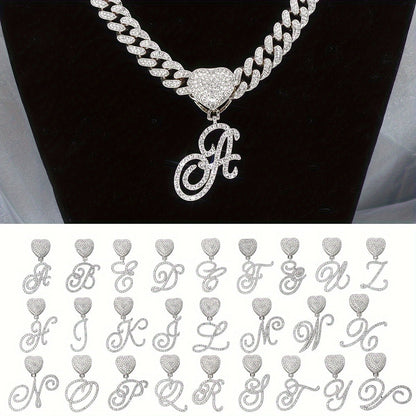 Initial Letter Necklace for Men & Women – Personalized A-Z Silver Cuban Chain with Heart Pendant, Hip Hop Style, 45cm / 17.71in, Perfect Gift for Sports Fans, Birthdays & Everyday Wear