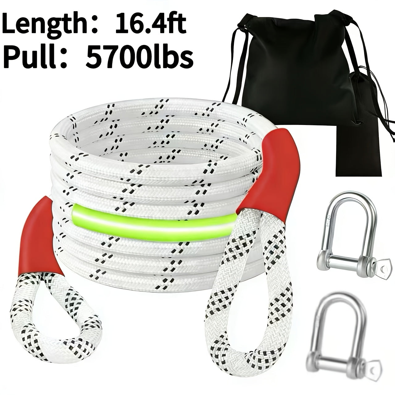 Heavy Duty Recovery Tow Rope Up to 44000 LBS Break Strength – Emergency Towing Strap with 2 D-Ring Shackles, Reflective Safety Flag & Storage Bag for Truck Jeep SUV ATV UTV Boat Off-Road Recovery