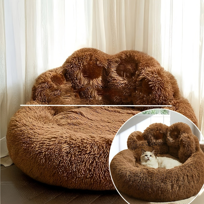Bear Paw Plush Round Pet Bed for Dogs & Cats – Soft Calming Dog Bed, Non-Slip Cat Bed, Warm Cozy Puppy Bed, Small Medium Large, 20/24/28/36 Inch, Coffee/Pink/Gray