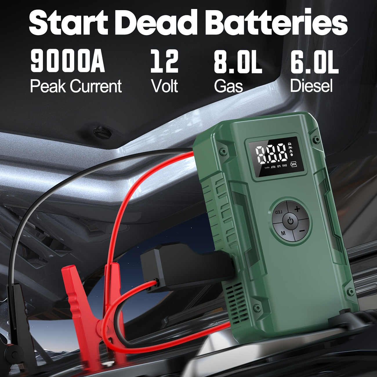 Car Jump Starter 10000A 7-in-1 with 150PSI Air Pump – Portable Battery Booster for Gas & Diesel Engines, High-Pressure Pump, Vehicle Emergency Kit, Power Bank
