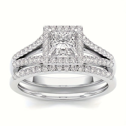 9 Piece Princess Cut Cubic Zirconia Bridal Wedding Ring Set for Women – Stackable Engagement Rings, Classic Jewelry Gift for Girlfriend & Wife