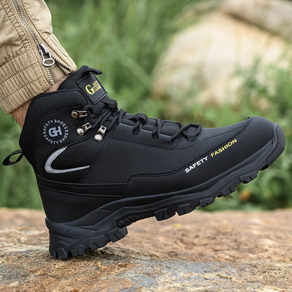 Steel Toe Work Boots for Men Heavy Duty All-Terrain Rubber Sole Cushioned Insole Arch Support Four-Season Construction Industrial Farm Outdoor Boots Black Army Green Sizes US 6-11