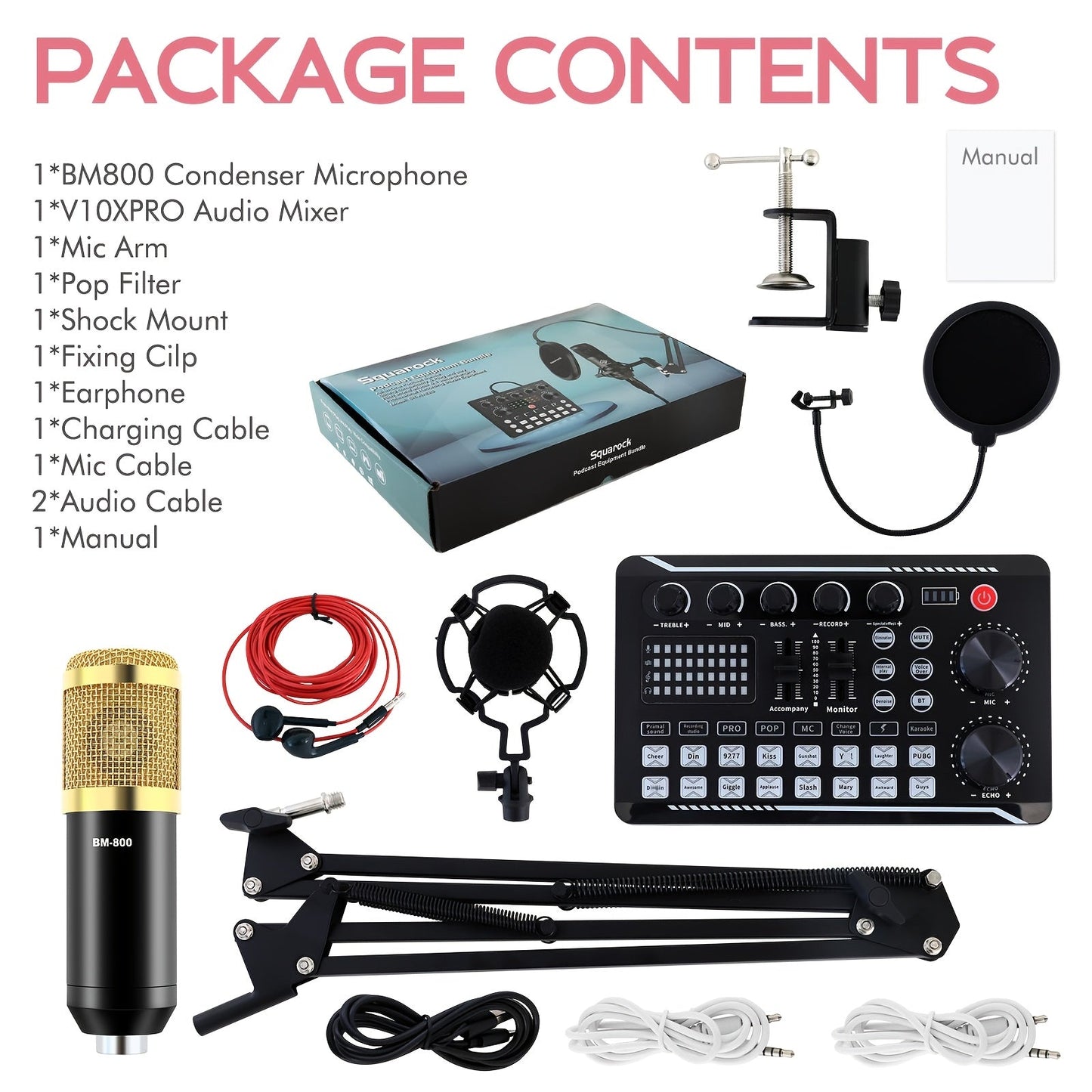 BM800 Condenser Microphone & Sound Card Recording Kit – Home Studio Bundle for Podcasting, Streaming, Voice Overs & Music, Compatible with PC, Smartphone & Tablet, Multiple Models Available