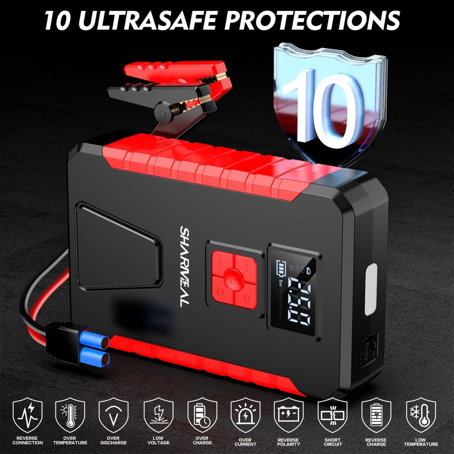 Portable Jump Starter 15000A-19000A Peak | 17-in-1 with 350PSI Air Compressor, 12V Car Battery Charger, LED Light, Digital Display – Emergency Kit for Cars, Trucks & SUVs