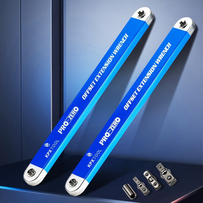 2-in-1 Ratchet Offset Extension Wrench 180° Swivel – 1/2", 1/4" & 3/8" Square Drive Adapters, High Torque Non-Slip Handle, Durable Metal for Automotive Repair, Tight Spaces & DIY Hand Tool Work