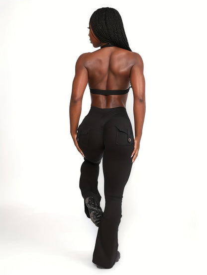 Women's High Waist Flare Pants 3-Pack – Butt Lifting Tummy Control Quick-Dry Cargo Style Leggings Tracksuit Casual Sports Full-Length Trousers Black Gray Green