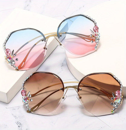 Women's Diamond-Accented Fashion Sunglasses with Case – Gradient UV Protection Lenses, 7 Colors – Stylish Eyewear for Daily Wear, Parties & Summer