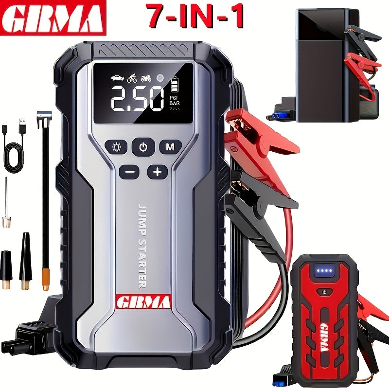 Portable Car Jump Starter 7-in-1 with 150PSI Air Compressor Digital Display Emergency Power Bank for Gas & Diesel Engines - Car Battery Booster Pack with Air Pump