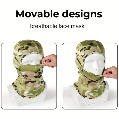 3 Pack Men's Balaclava Face Mask Windproof Moisture-Wicking Breathable Polyester Ski Hood for Outdoor Sports Cycling Fishing Hiking Hunting – Camouflage & Solid Colors All-Season Headwear