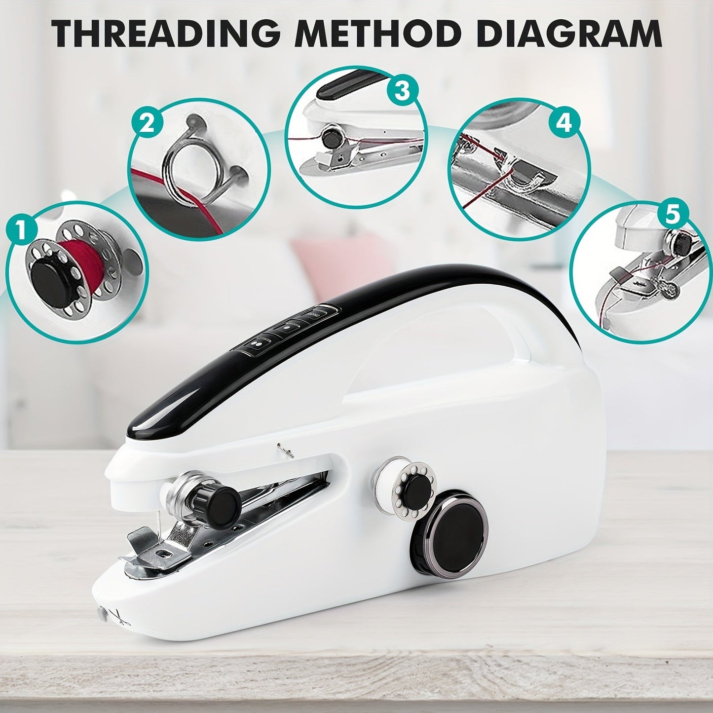 Handheld Sewing Machine Mini Portable - Easy Fast Stitch for Clothes, Fabric & DIY Repairs, Compact Electric Sewing Machine for Beginners, Home & Travel Use, Lightweight Cordless Design