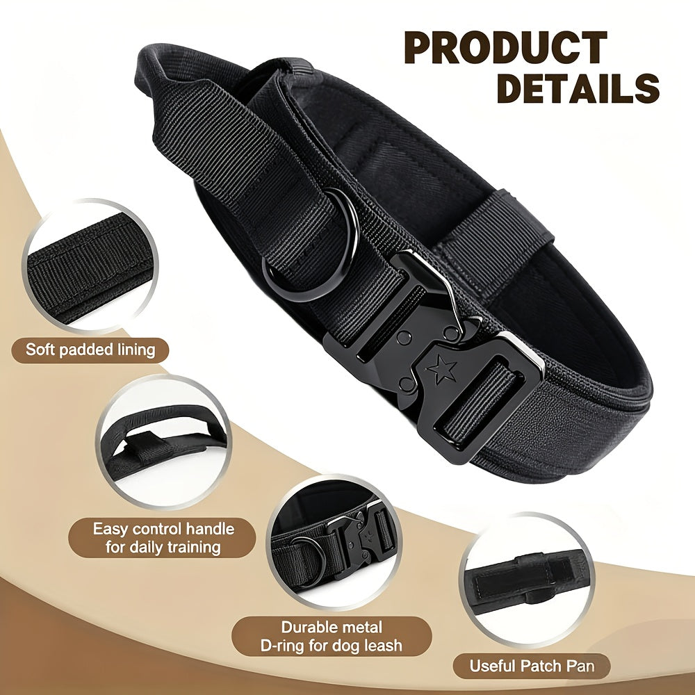 Heavy Duty Tactical Dog Collar with Handle & Quick-Release Metal Buckle – 1.8" Wide Nylon Collar for Medium & Large Dogs, Ideal for Training, Agility, Outdoor & Search & Rescue