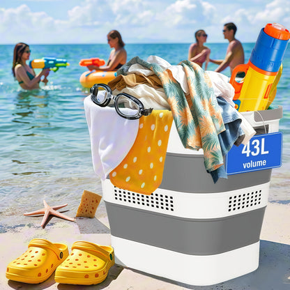 Collapsible Laundry Basket 43L Foldable Pop-Up Hamper with Handles – Durable Plastic Space-Saving Storage Container & Organizer for Laundry Room, Bedroom, Dorm & Small Spaces
