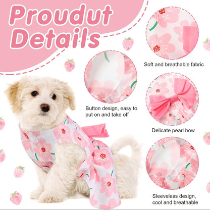 5pcs Dog Dress Set for Small Dogs Floral Princess Bow Puppy Dresses Soft Polyester Pet Costume for Yorkies Chihuahuas Cats Small Pets All Seasons 5 Cute Styles