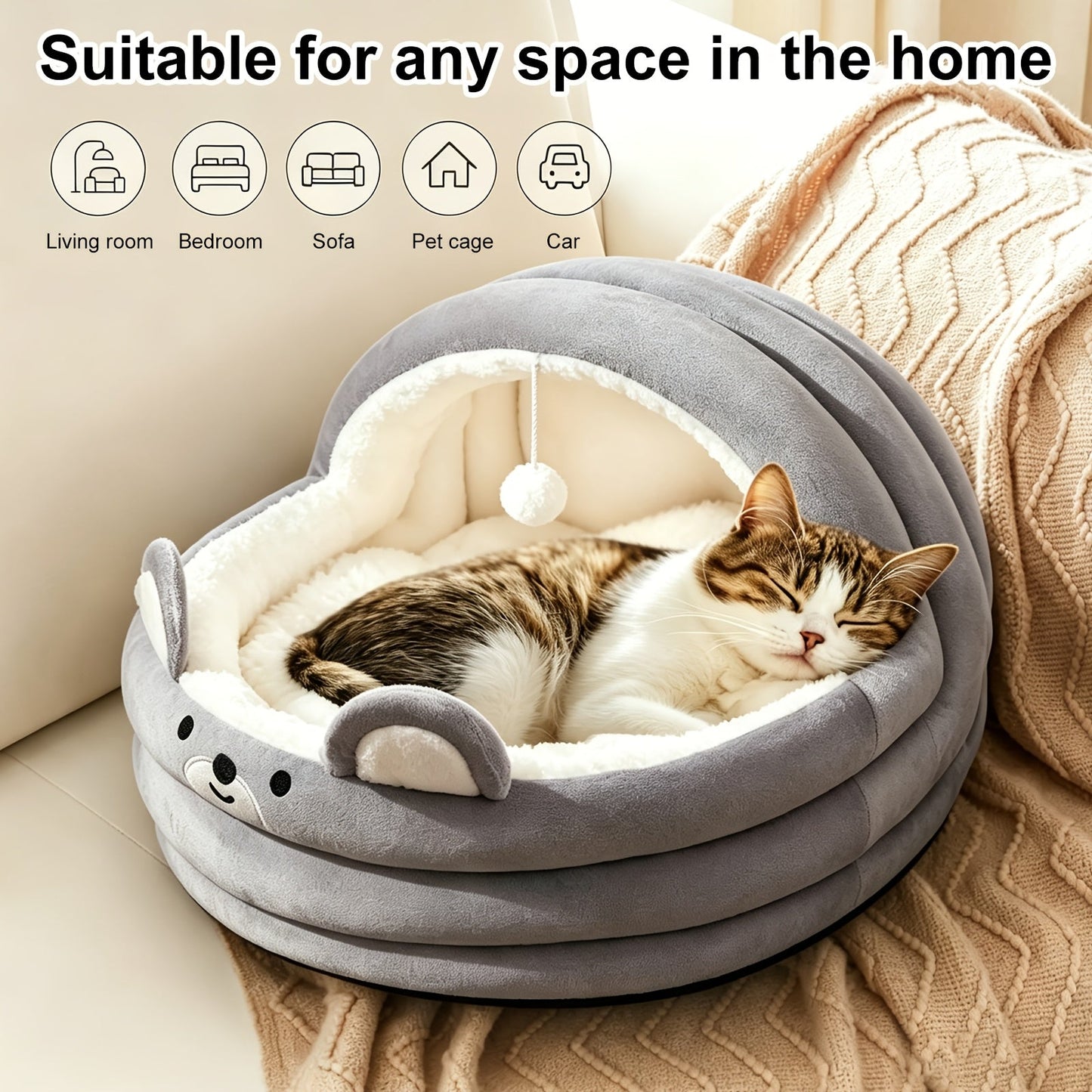 Round Plush Cat Bed & Pet Mat for Cats and Small Dogs – Large Circular Donut Design, Soft Comfortable All-Season Sleeping Pad, S M L Sizes, Includes Bonus Toy Balls, Cozy Cat Nap Cushion