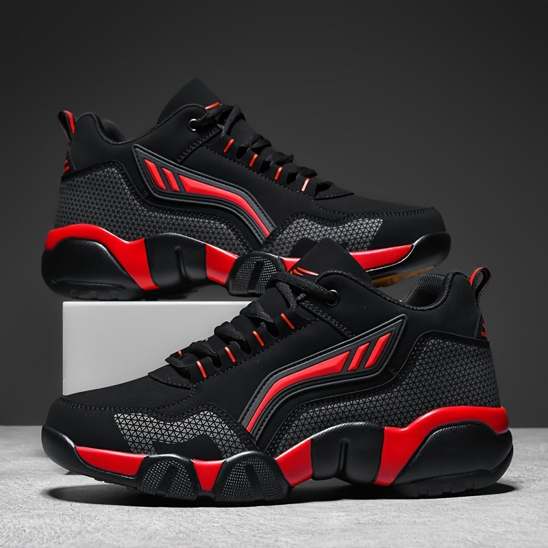 Men's Lace-Up Sneakers – Thick Cushioned Platform Walking Shoes, Non-Slip Rubber Sole, Low-Top Design, Black White Orange, All-Season Casual & Dress Footwear for Everyday, Office, Formal Events | Velora