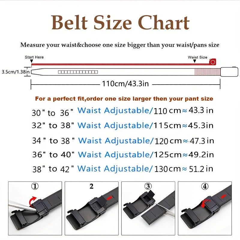 Men's Genuine Leather Ratchet Belt with American Flag Automatic Buckle – Adjustable Alloy Clasp in Black & Brown for Formal and Casual Wear