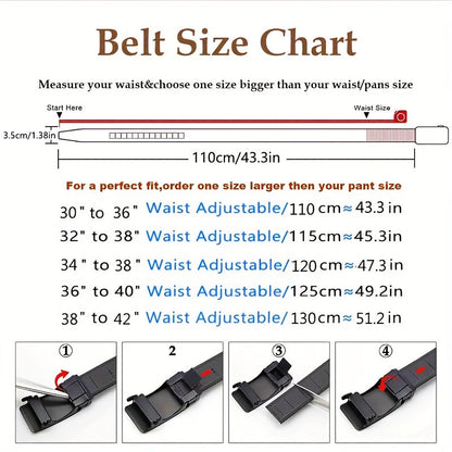 Men's Genuine Leather Ratchet Belt with American Flag Automatic Buckle – Adjustable Alloy Clasp in Black & Brown for Formal and Casual Wear