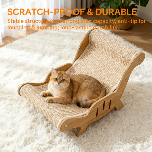 Elevated Cat Lounger Chair with Sisal Scratching Pad – Cat Hammock Bed, Beach Chair Style Indoor Nap Lounge Furniture for Cats, Cozy Elevated Cat Bed
