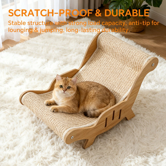 Elevated Cat Lounger Chair with Sisal Scratching Pad – Cat Hammock Bed, Beach Chair Style Indoor Nap Lounge Furniture for Cats, Cozy Elevated Cat Bed